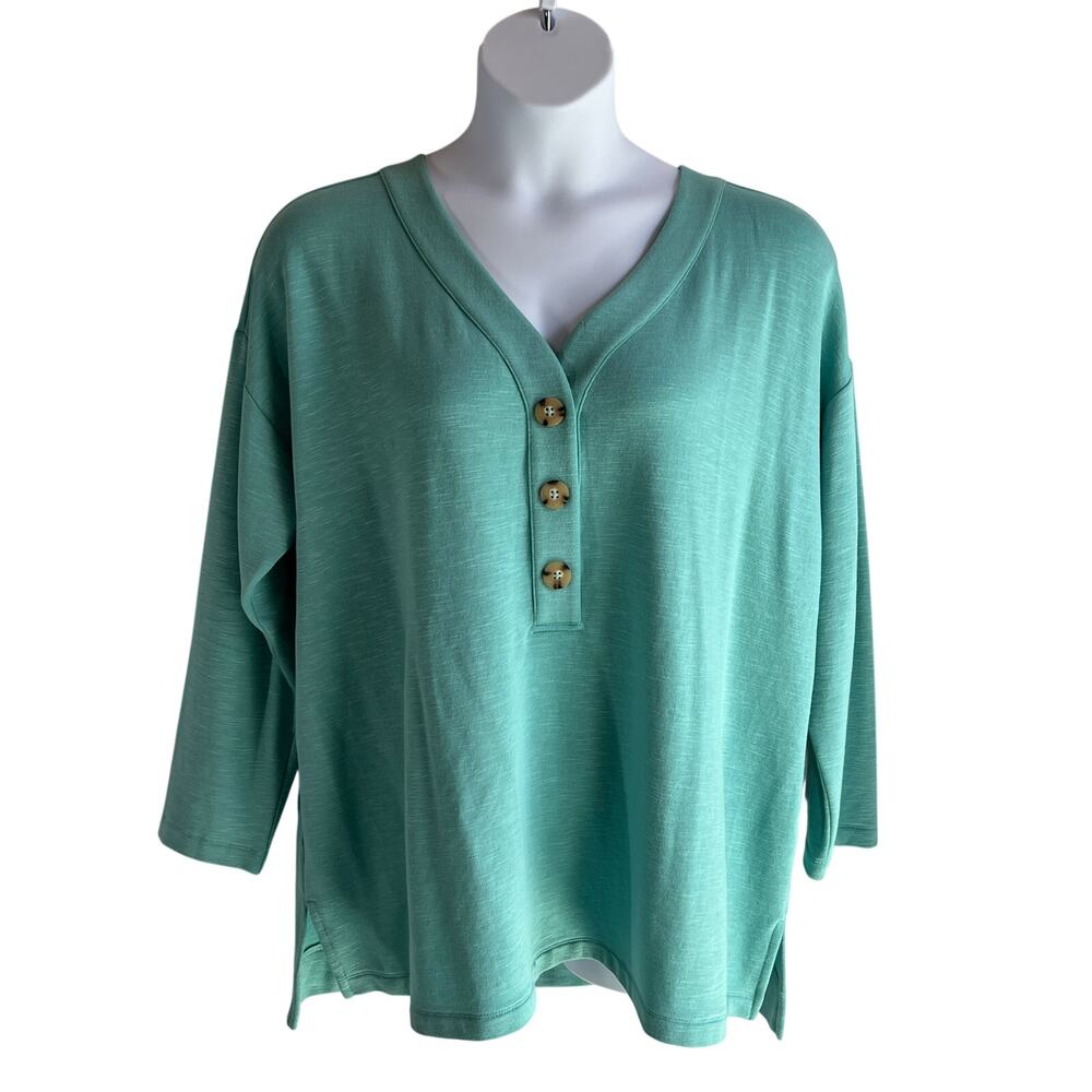 J. JILL WOMENS SIZE XLARGE COTTON BLEND V-NECK TUNIC SWEATSHIRT MINT GREEN NWOT